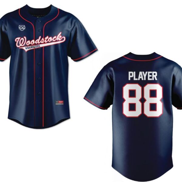 Woodstock Minor Baseball Sublimated Full Button Baseball Jersey (Navy) Thumbnail